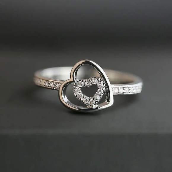 Jewelry - New 925 Silver Double Heart Sweet Diamond Ring 💍